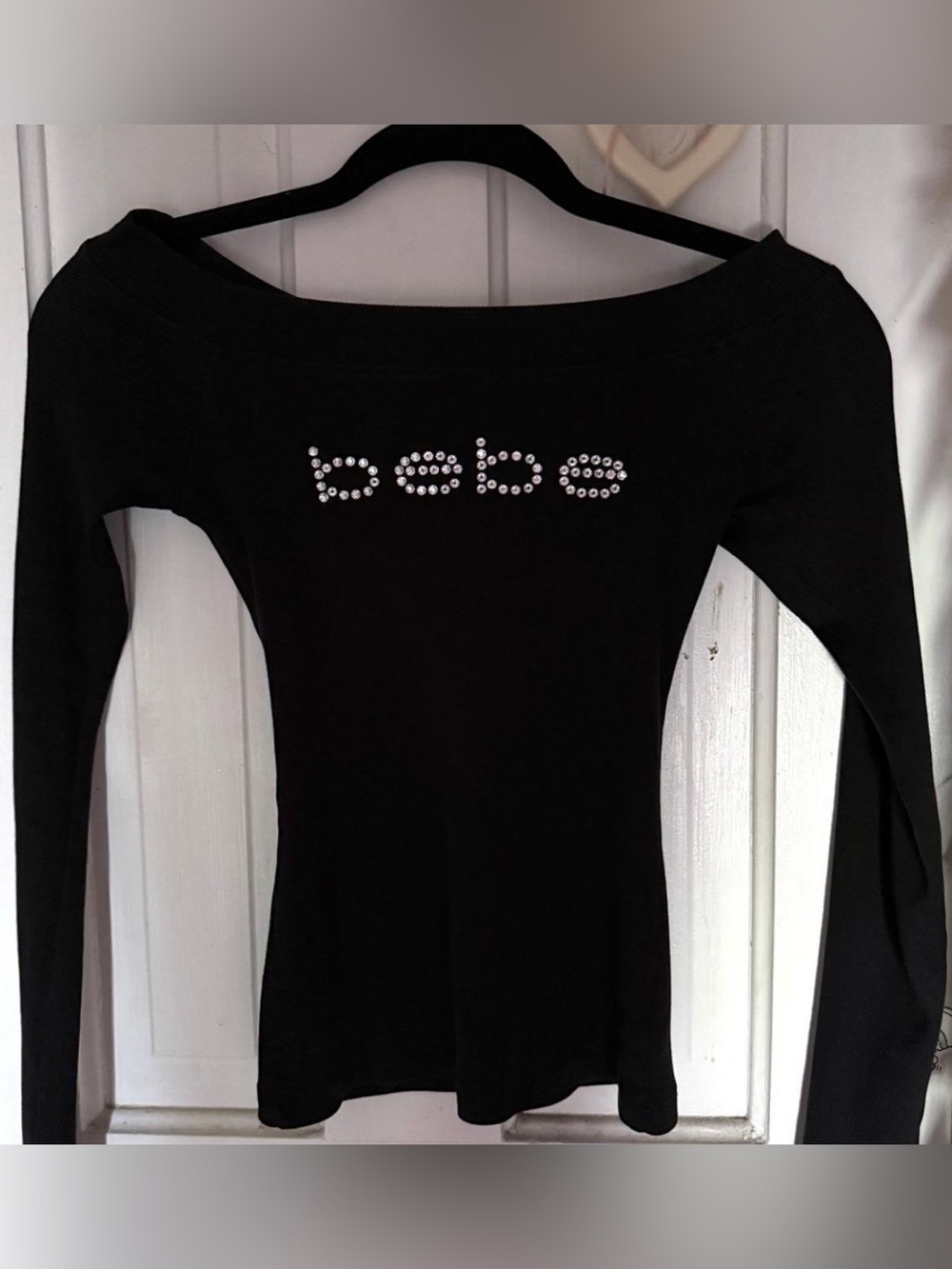 Vintage 2000s Bebe off the shoulder bling rhinestone sweater